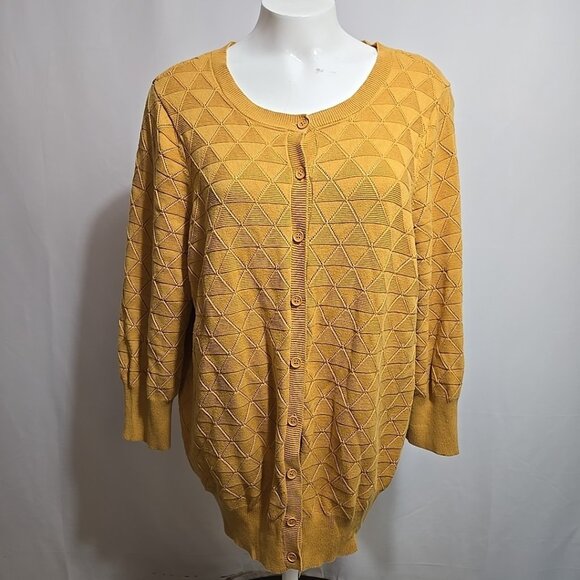 Modcloth Cardigan Sweater Womens Size 2XL Yellow Triangle Knit - Picture 1 of 10